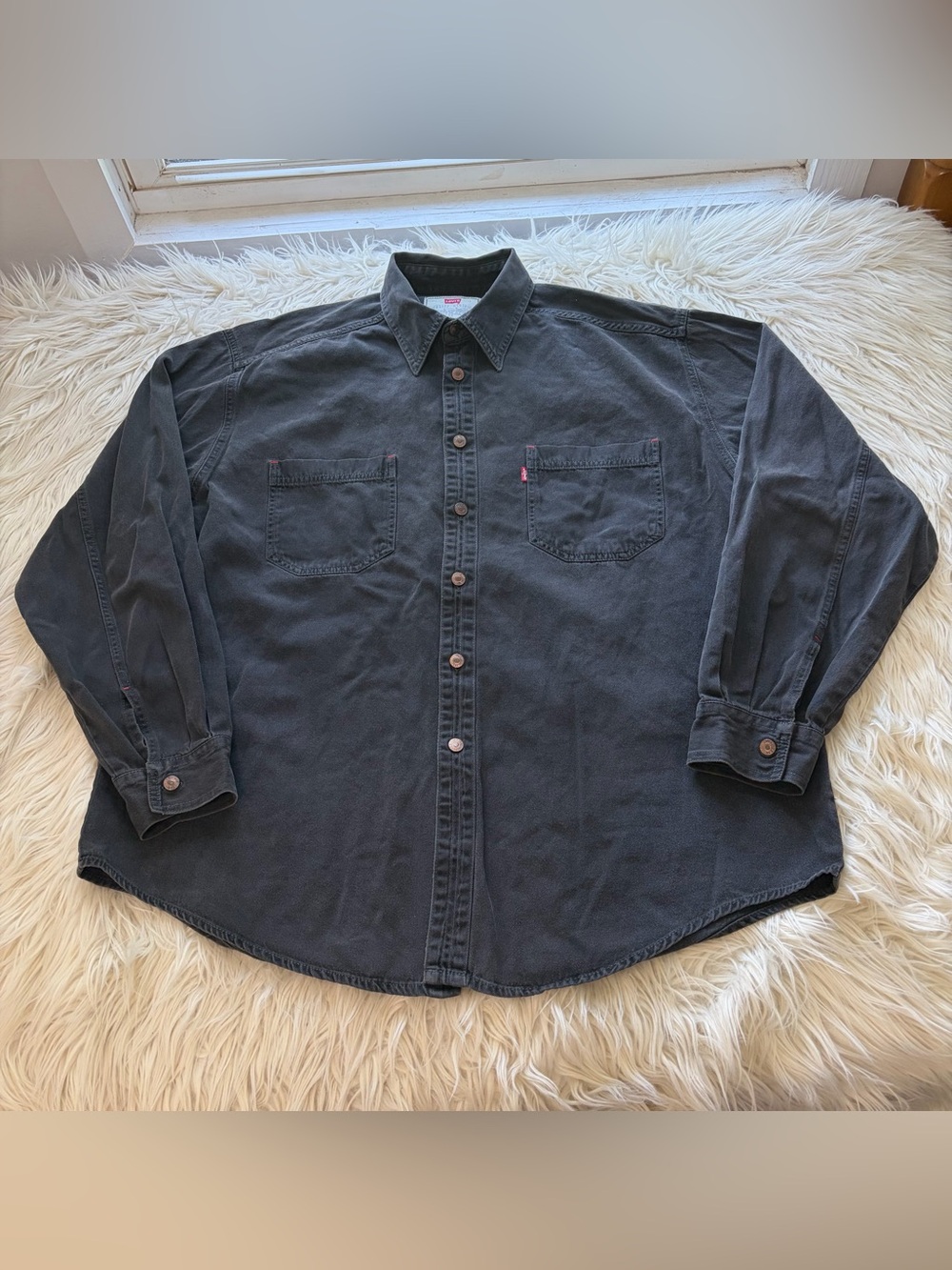 Vintage 90s Levi's Red Tab Metal Button Black Denim Shirt 100% Cotton Men's XL